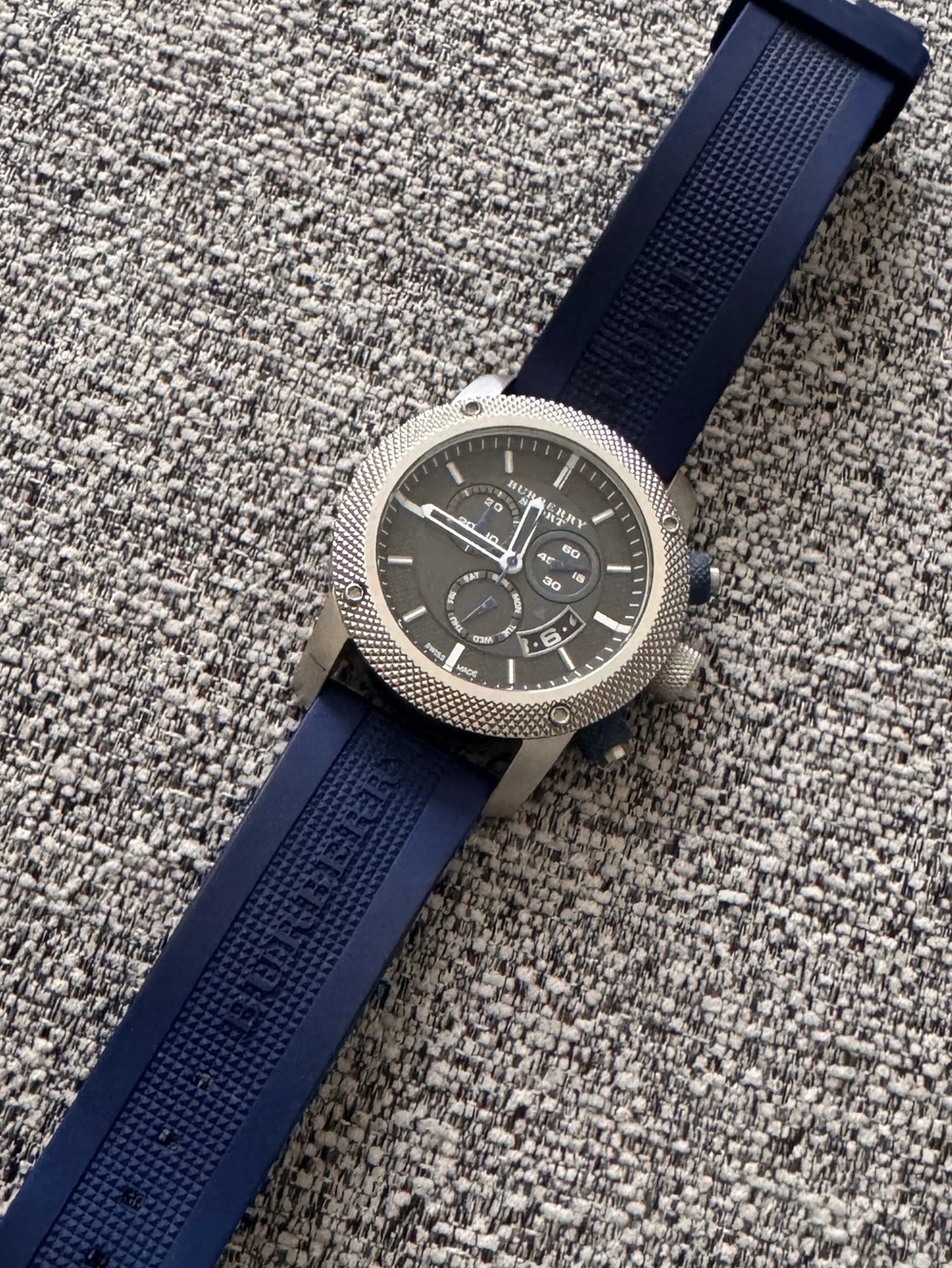 Burberry Men's Navy Blue Rubber Strap Chronograph Watch